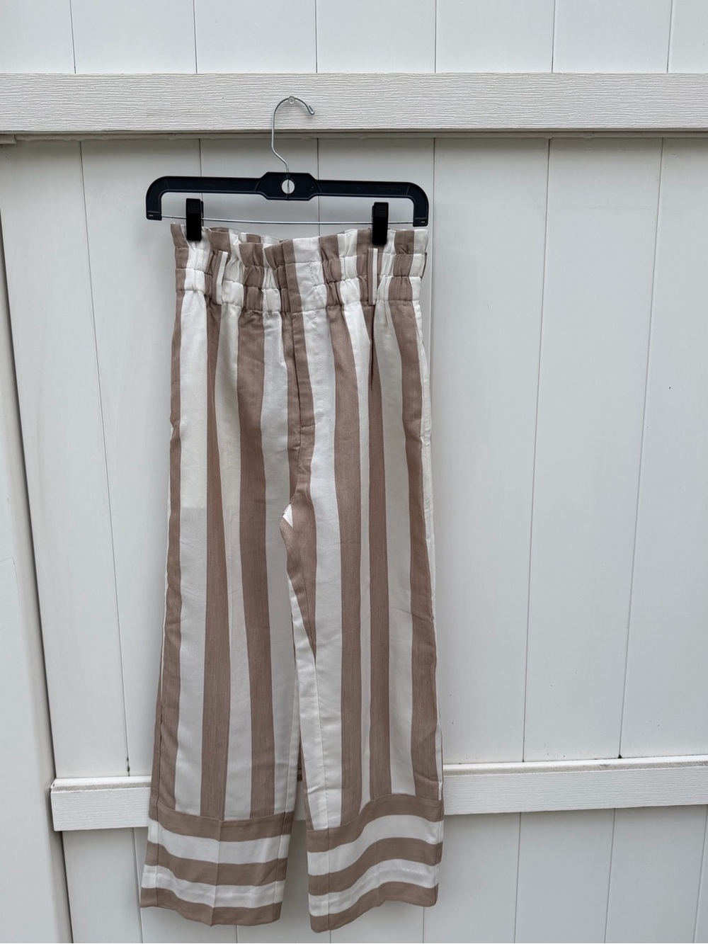 NWT J.Crew Point Sur Khaki Ivory Stripe Paperbag Pants 2P No Belt - Picture 2 of 7